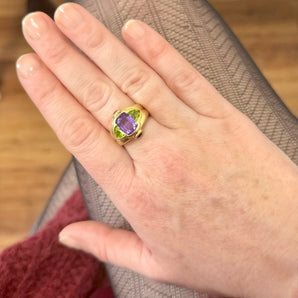 Bague « lilas » améthyste et péridots