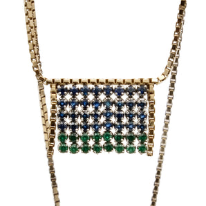 Emerald and sapphire fringed necklace