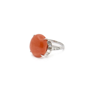 Coral and platinum ring