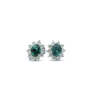 Emerald and diamond stud earrings