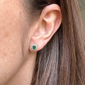 Emerald and diamond stud earrings